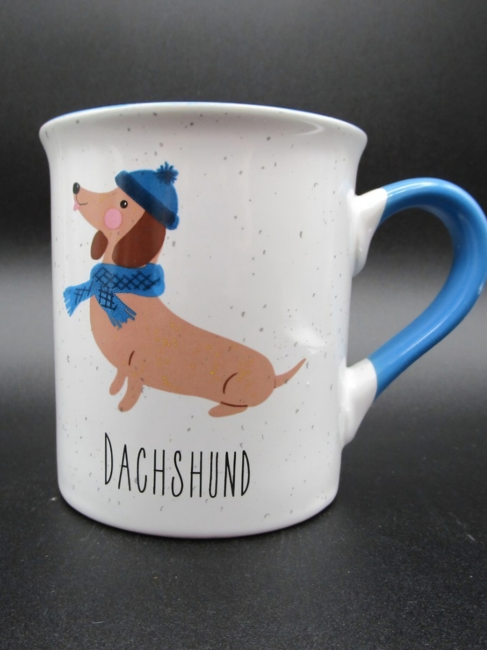 Dachshund Ceramic Mug with Blue Handle 14 Oz Coffee Cup